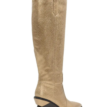 AZAREY Cowboystiefel Gold Print Lederfußbett