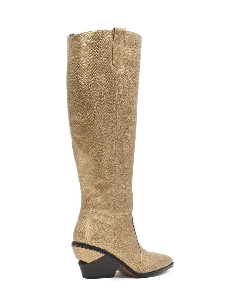 AZAREY Cowboystiefel Gold Print Lederfußbett
