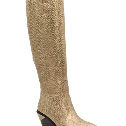 AZAREY Cowboystiefel Gold Print Lederfußbett