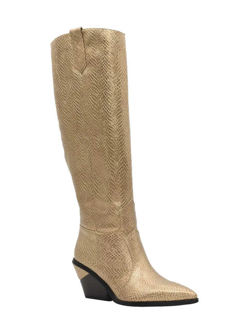 AZAREY Cowboystiefel Gold Print Lederfußbett