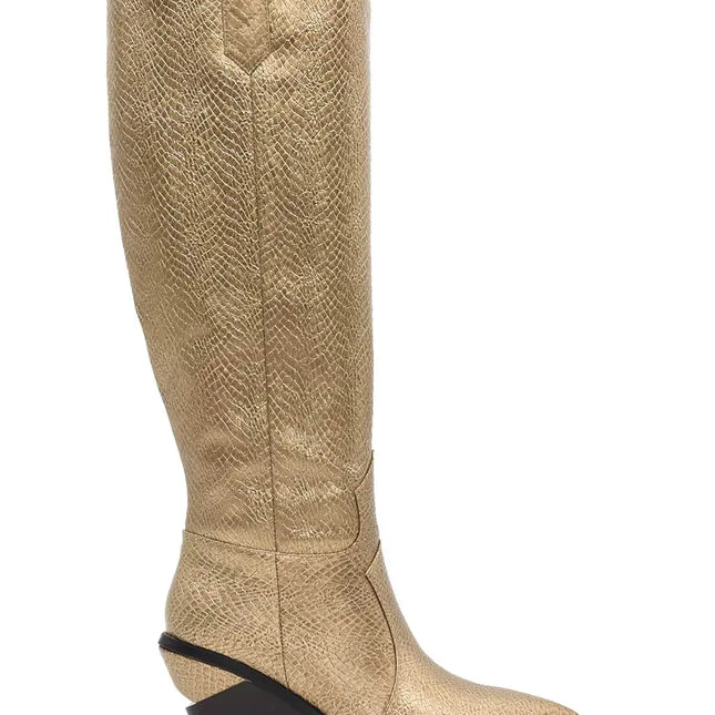 AZAREY Cowboystiefel Gold Print Lederfußbett
