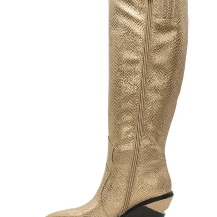 AZAREY Cowboystiefel Gold Print Lederfußbett