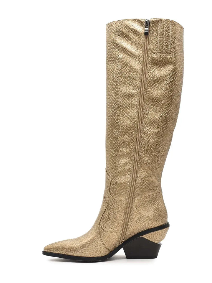 AZAREY Cowboystiefel Gold Print Lederfußbett