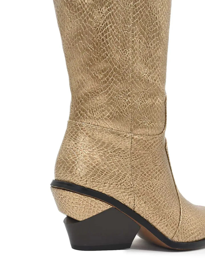AZAREY Cowboystiefel Gold Print Lederfußbett