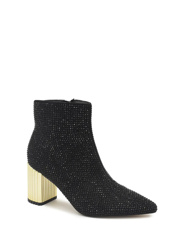 AZAREY Stiefeletten Schwarz Strass Goldfarbene Ferse Lederfußbett