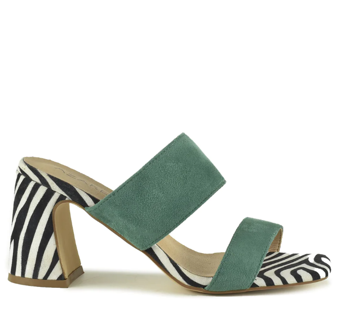 AZAREY Slipper in Türkis mit Zebra-Muster und Lederfußbett