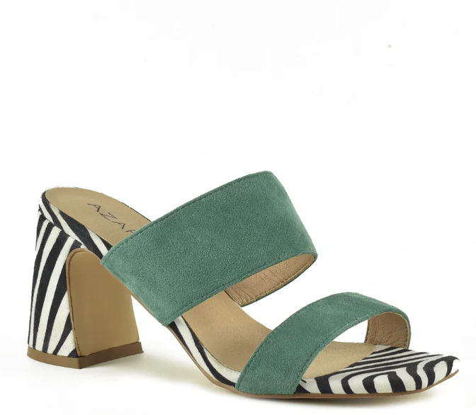 AZAREY Slipper in Türkis mit Zebra-Muster und Lederfußbett
