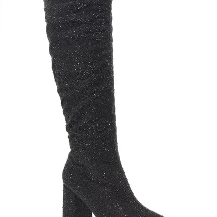 AZAREY Stiefel Schwarz Strass Leder Fußbett