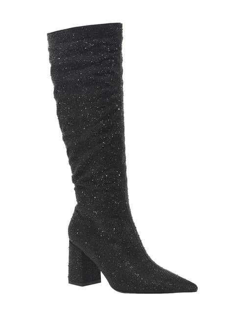 AZAREY Stiefel Schwarz Strass Leder Fußbett