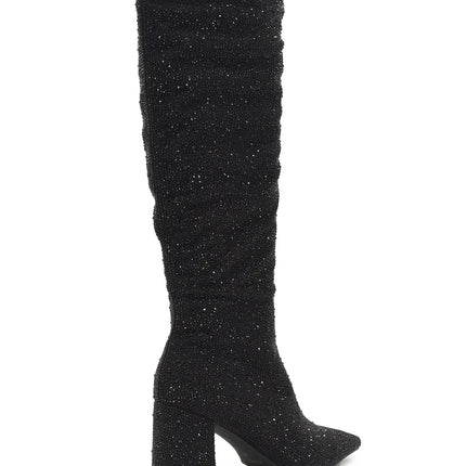 AZAREY Stiefel Schwarz Strass Leder Fußbett