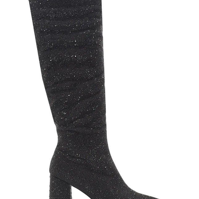 AZAREY Stiefel Schwarz Strass Leder Fußbett