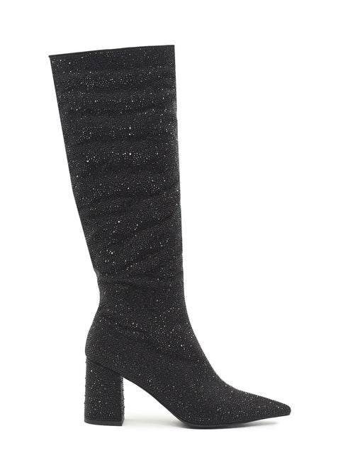 AZAREY Stiefel Schwarz Strass Leder Fußbett