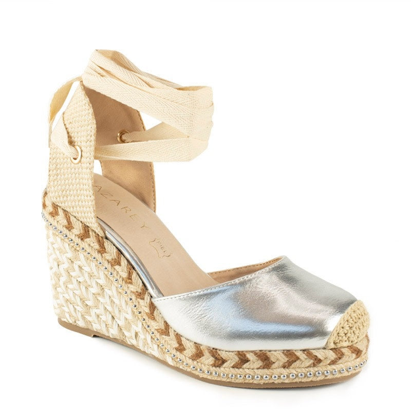 AZAREY Sandalen in Silber mit Keilabsatz und Lederfußbett