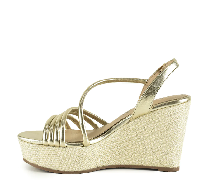 AZAREY Keilabsatzschuhe mit goldenem Riemchen und Lederfußbett