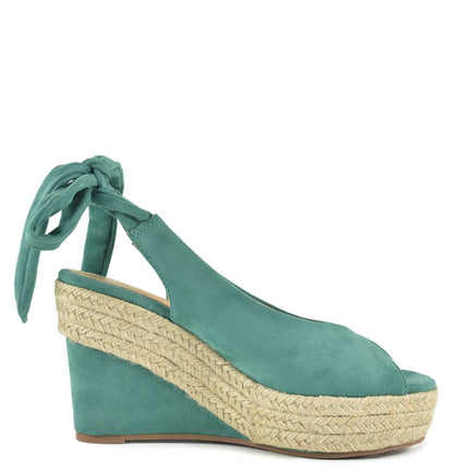 AZAREY Keilabsatzschuhe Türkis Wickel Open Lederfußbett