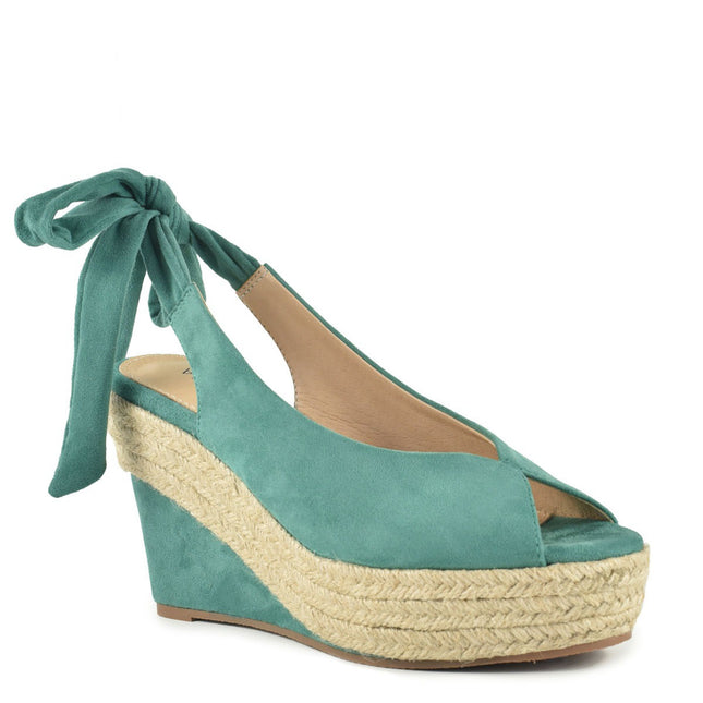 AZAREY Keilabsatzschuhe Türkis Wickel Open Lederfußbett