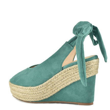 AZAREY Keilabsatzschuhe Türkis Wickel Open Lederfußbett