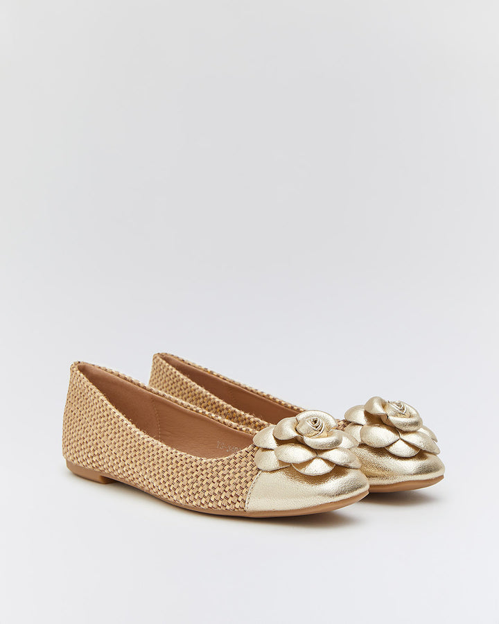 Buonarotti Ballerina Beige Segeltuch Blume Gold