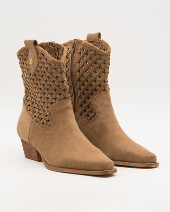 Buonarotti Camel Suedine Westernstiefel mit Flechtdetails