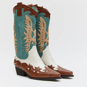 Buonarotti Cowboy Stiefel Braun Retro Weiß