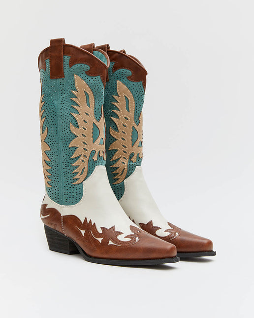 Buonarotti Cowboy Stiefel Braun Retro Weiß