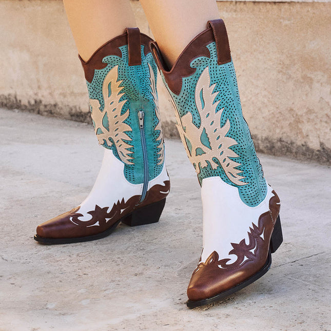 Buonarotti Cowboy Stiefel Braun Retro Weiß