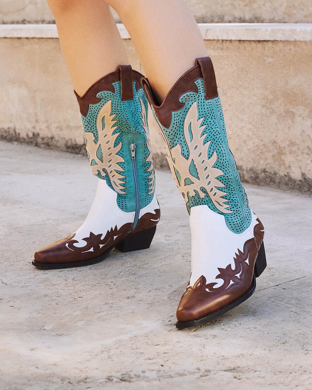 Buonarotti Cowboy Stiefel Braun Retro Weiß