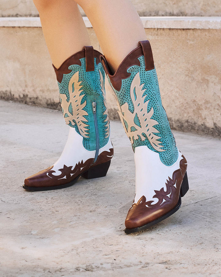 Buonarotti Cowboy Stiefel Braun Retro Weiß
