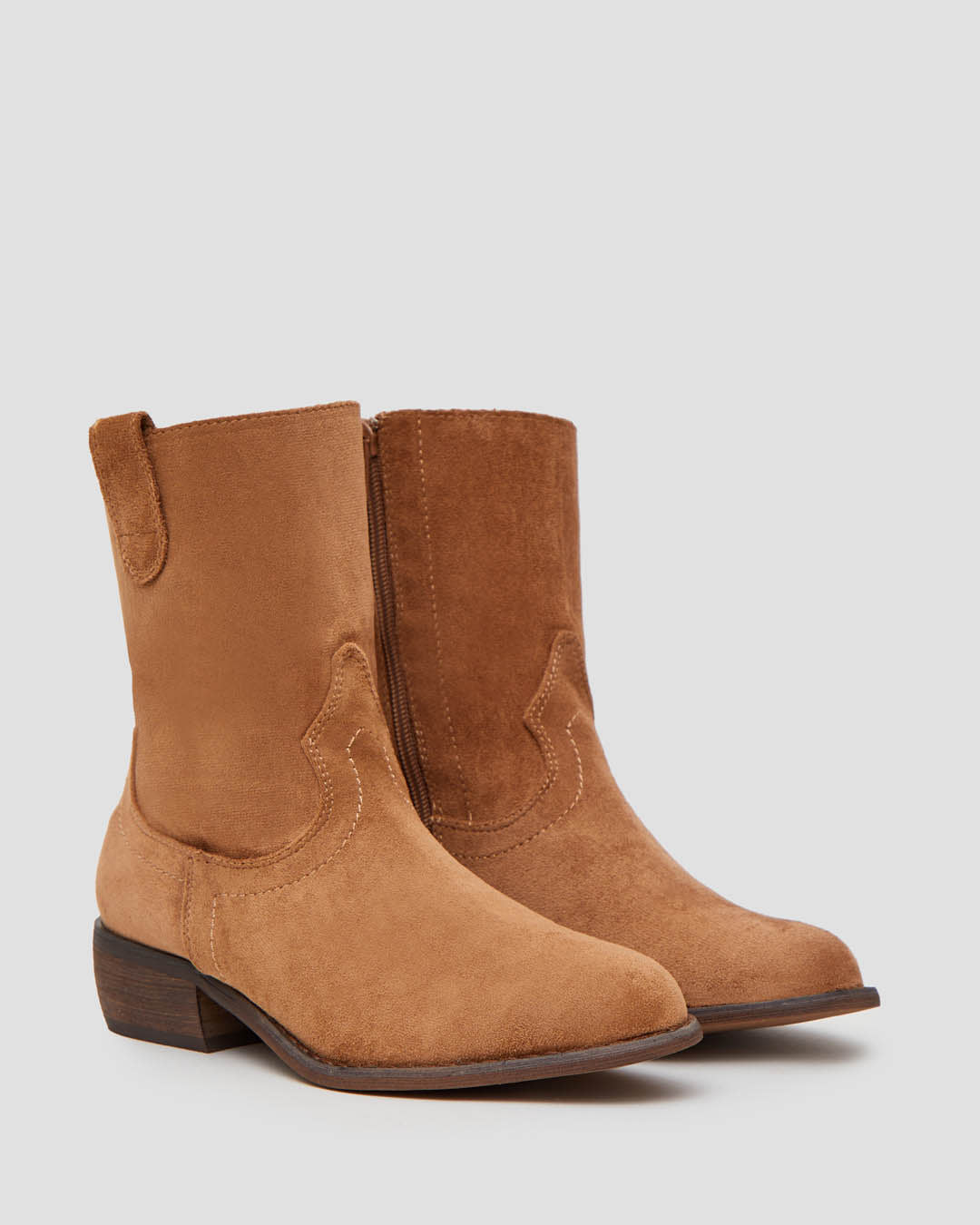 Buonarotti Cowboy Stiefel Camel Suedine Basic Kurzer Niedriger Absatz