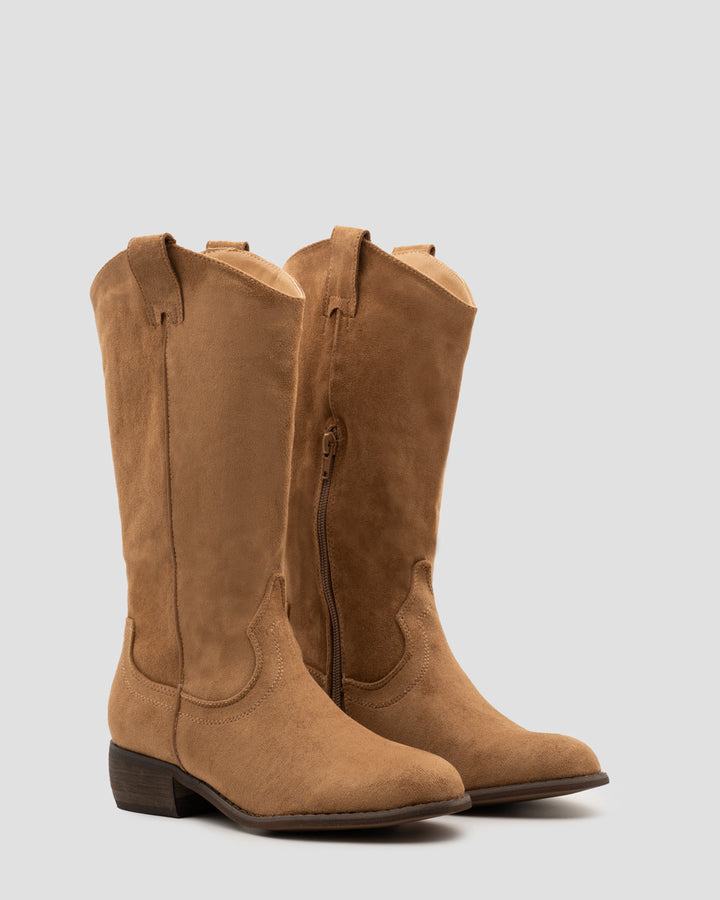 Buonarotti Cowboystiefel Camel, Wildlederimitat, Basic, niedriger Absatz