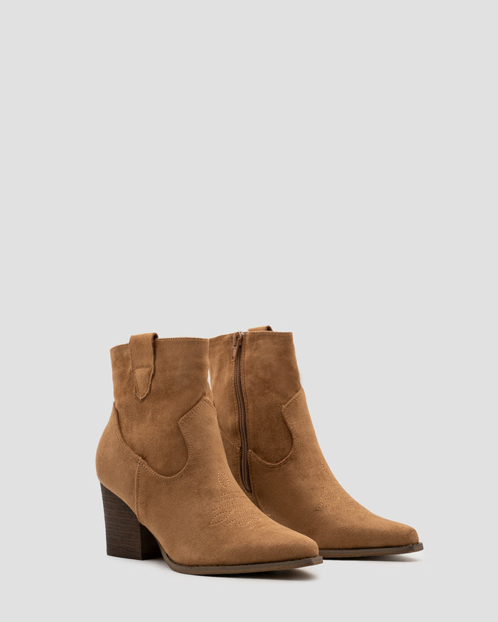 Buonarotti Cowboystiefel, kamelfarben, aus Wildlederimitat, kurz