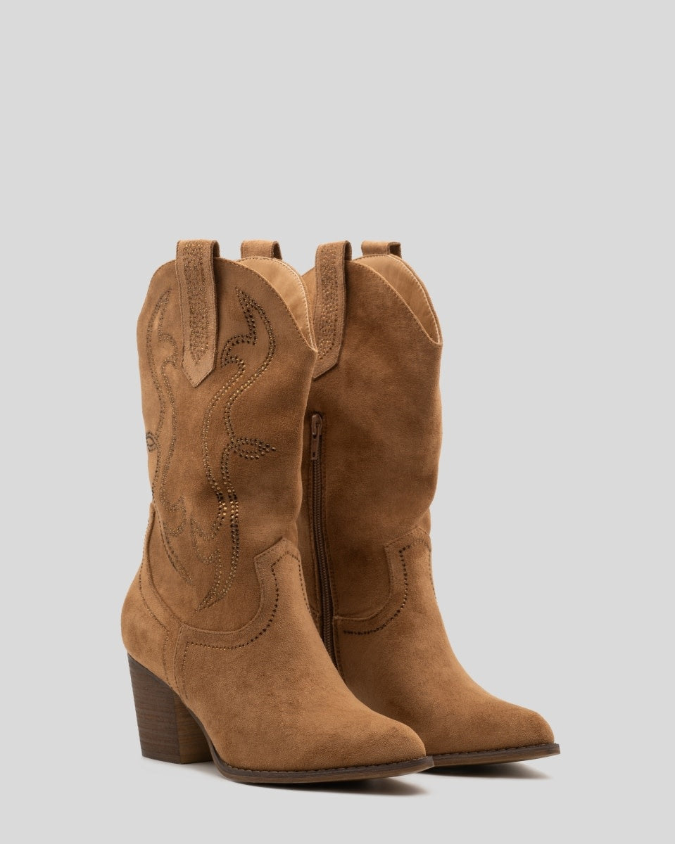 Buonarotti Cowboy Stiefel Camel Suedine Strass