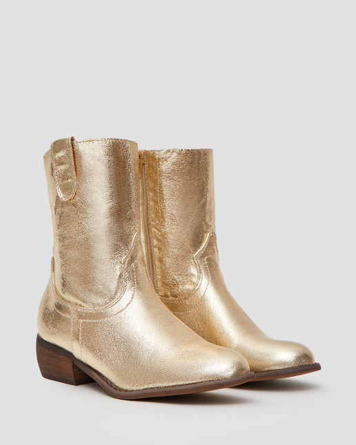 Buonarotti Cowboy Stiefel Gold Basic Kurzer niedriger Absatz