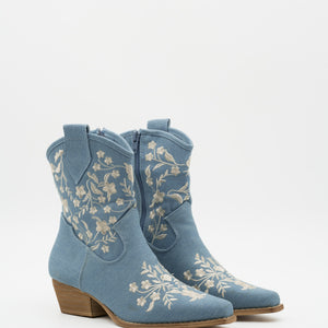 Buonarotti Cowboystiefel Jeans Blau Kurz Geblümt