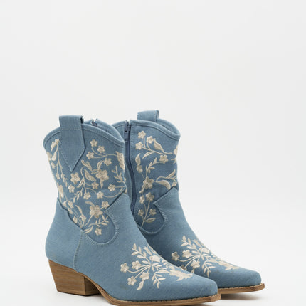 Buonarotti Cowboystiefel Jeans Blau Kurz Geblümt