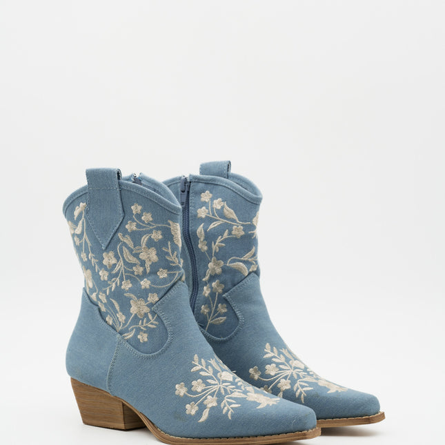 Buonarotti Cowboystiefel Jeans Blau Kurz Geblümt