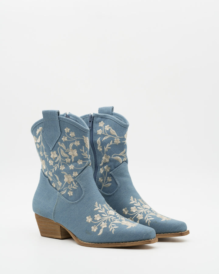 Buonarotti Cowboystiefel Jeans Blau Kurz Geblümt