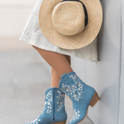 Buonarotti Cowboystiefel Jeans Blau Kurz Geblümt