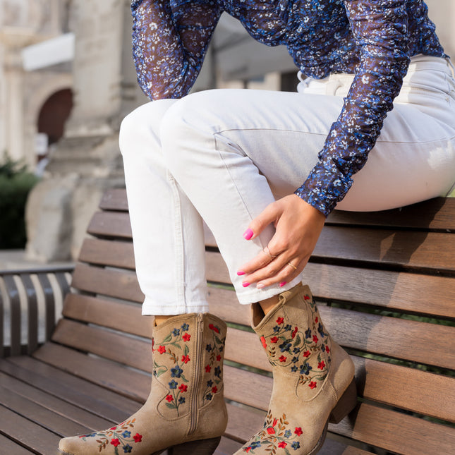 Buonarotti Cowboy Stiefel Khaki Suedine Short Floral