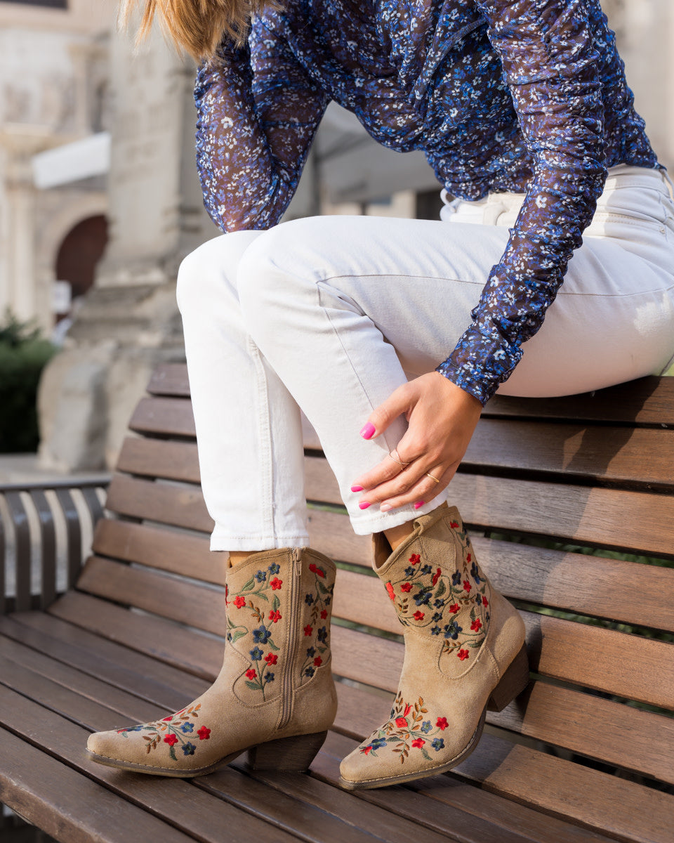 Buonarotti Cowboy Stiefel Khaki Suedine Short Floral