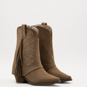 Buonarotti Cowboy Stiefel Khaki Suedine mit Fransen und Nähten