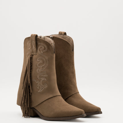 Buonarotti Cowboy Stiefel Khaki Suedine mit Fransen und Nähten