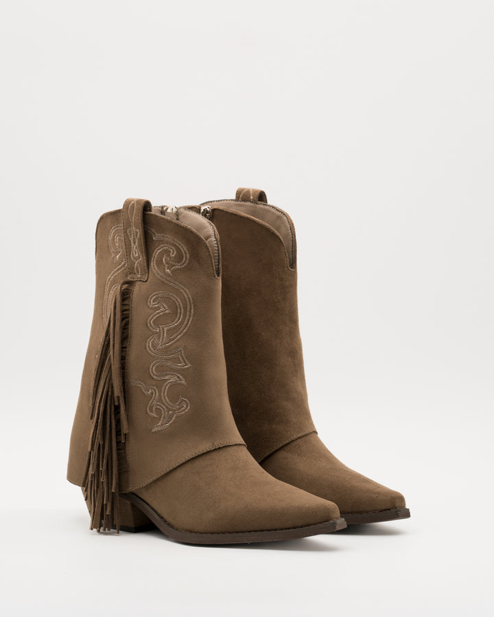 Buonarotti Cowboy Stiefel Khaki Suedine mit Fransen und Nähten