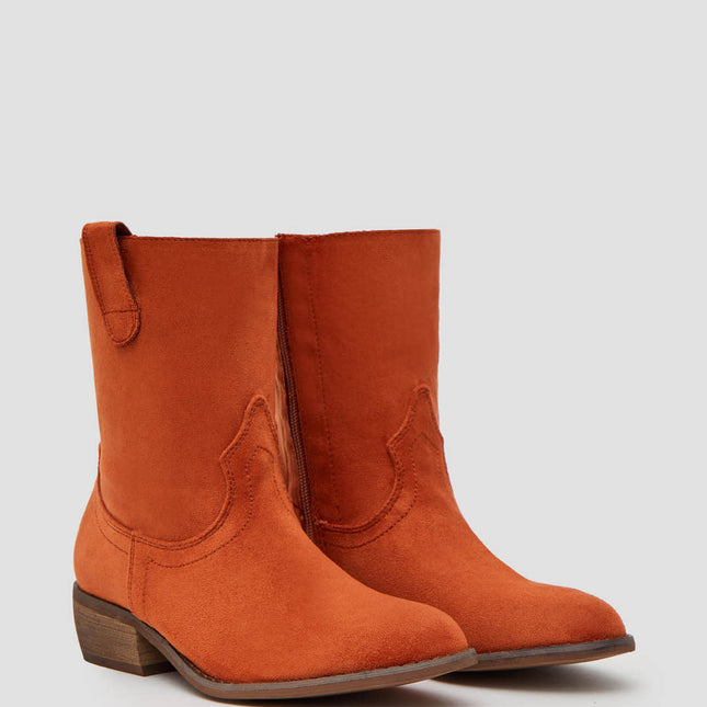Buonarotti Cowboy Stiefel Orange Suedine Basic Kurzer Niedriger Absatz
