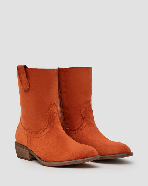 Buonarotti Cowboy Stiefel Orange Suedine Basic Kurzer Niedriger Absatz