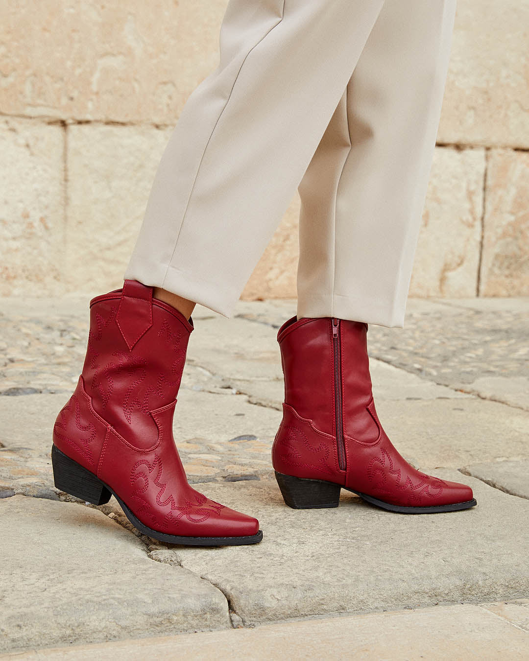 Buonarotti Cowboy Stiefel Rot Kurz genäht