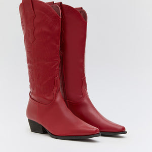 Buonarotti Cowboy-Stiefel Rotes Leder-Look Nähte