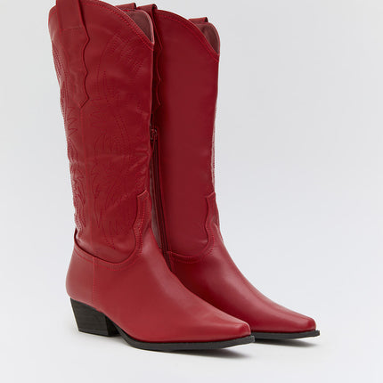 Buonarotti Cowboy-Stiefel Rotes Leder-Look Nähte