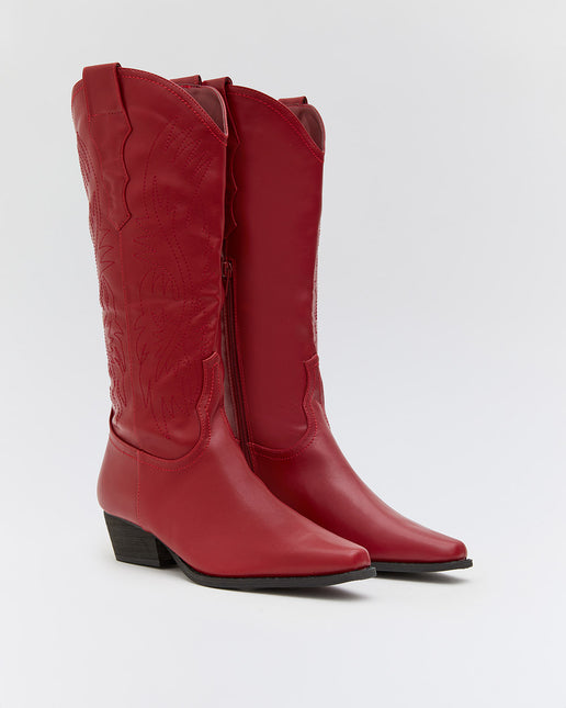 Buonarotti Cowboy-Stiefel Rotes Leder-Look Nähte