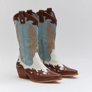 Buonarotti Cowboy Stiefel Weiß Retro Blau